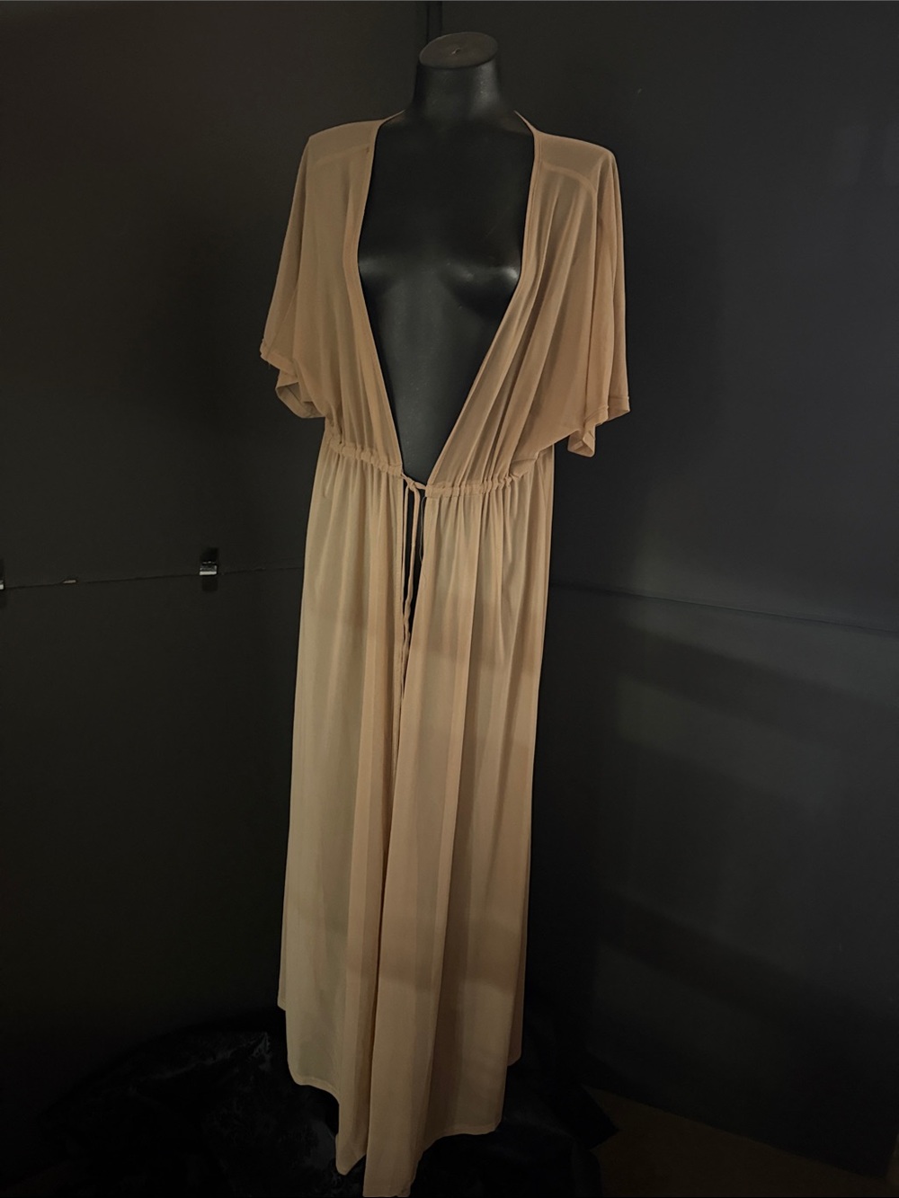 Sheer Long Robe Cover-Up in Taupe
